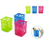 Asztali tároló kosár, műanyag, 7,6x7,6x10 cm, szögletes, 3 féle szín