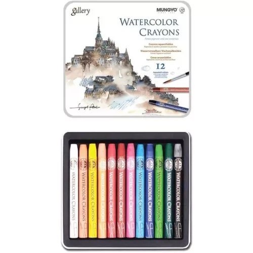 Akvarellkréta 12 db-os szett fémdobozban, Mungyo Gallery Watercolor Crayons MAC-12T