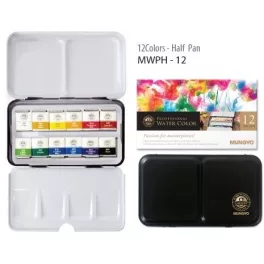   Akvarellfesték 12 félszilkével, alapszínek, Mungyo Professional Water Color MWPH-12