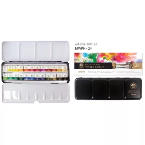 Akvarellfesték 24 félszilkével, alapszínek, Mungyo Professional Water Color MWPH-24