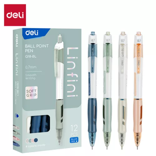 Golyóstoll, nyomógombos, 0,7mm, kék tinta, többféle tolltest, Linfini, Deli