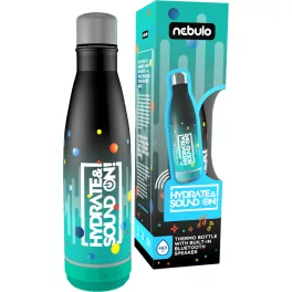   Nebulo thermo kulacs, fém, 460ml, beépített BLUETOOTH hangszóróval, fekete-türkiz