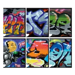   Vegyes mintás tűzött füzet A/4, 40 lap sima, prémium, Graffiti minták, Nebulo
