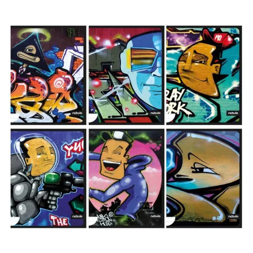 Vegyes mintás tűzött füzet A/4, 40 lap vonalas, prémium, Graffiti minták, Nebulo