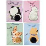 Állatos ajándéktáska pamacsos díszítéssel 23x18x10cm, közepes, többféle