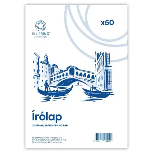 Írólap A/5, famentes, 50 lap/csomag, Bluering