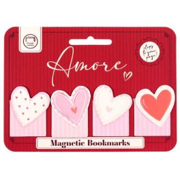Szivecskés mágneses könyvjelző, 4 db/csomag, Amore