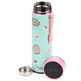   Pusheen cicás rozsdamentes acél thermo palack, digitális hőmérővel, 450 ml, Ínyenc Pusheen macska