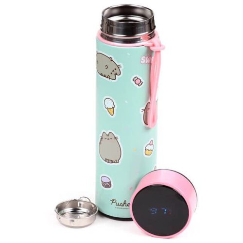 Pusheen cicás rozsdamentes acél thermo palack, digitális hőmérővel, 450 ml, Ínyenc Pusheen macska