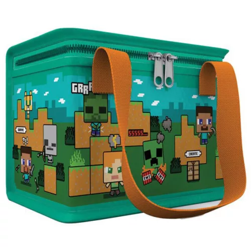 Minecraft mintás uzsonnás táska, hűtőtáska, 21x16x14cm, Minecraft Steve & Alex