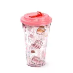 Pusheen cicás pohár szívószálas tetővel, 500 ml, Pusheen és az italok