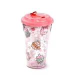 Pusheen cicás pohár szívószálas tetővel, 500 ml, Pusheen és az italok