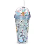 Bubble Tea pohár pomponos tetővel és szívószállal, 500ml, Foodiemals