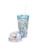 Bubble Tea pohár pomponos tetővel és szívószállal, 500ml, Foodiemals