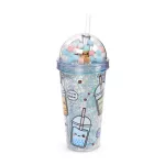 Bubble Tea pohár pomponos tetővel és szívószállal, 500ml, Foodiemals