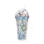 Bubble Tea pohár pomponos tetővel és szívószállal, 500ml, Foodiemals