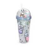 Bubble Tea pohár pomponos tetővel és szívószállal, 500ml, Foodiemals