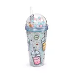 Bubble Tea pohár pomponos tetővel és szívószállal, 500ml, Foodiemals