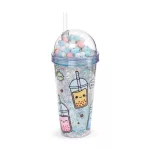 Bubble Tea pohár pomponos tetővel és szívószállal, 500ml, Foodiemals