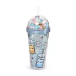 Bubble Tea pohár pomponos tetővel és szívószállal, 500ml, Foodiemals
