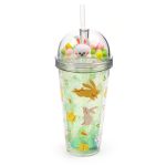 Nyuszis pohár pomponos tetővel és szívószállal, 500 ml, Springtime