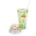 Nyuszis pohár pomponos tetővel és szívószállal, 500 ml, Springtime