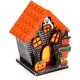 Halloweeni dekor házikó, LED-es, narancssárga, tök és szellem, Trick or Treat