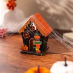 Halloweeni dekor házikó, LED-es, narancssárga, tök és szellem, Trick or Treat