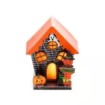 Halloweeni dekor házikó, LED-es, narancssárga, tök és szellem, Trick or Treat