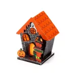Halloweeni dekor házikó, LED-es, narancssárga, tök és szellem, Trick or Treat