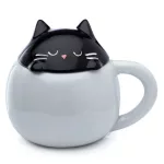 Cicás bögre fedéllel, kerámia, 450ml, Feline Fine Macska