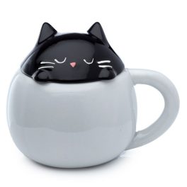 Cicás bögre fedéllel, kerámia, 450ml, Feline Fine Macska
