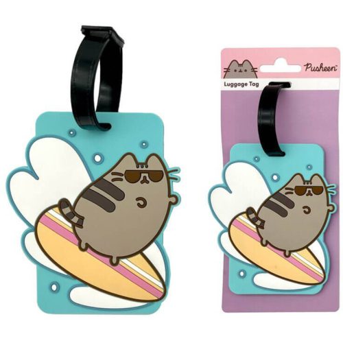 Pusheen cicás bőröndcímke, szörfös pusheen macska