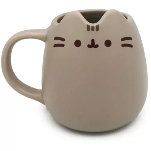 Pusheen cicás bögre, kerámia, szürke, Pusheen macska formájú
