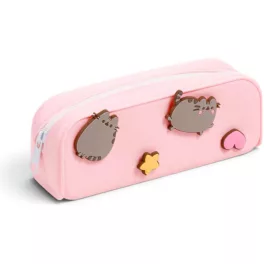   Pusheen cicás tolltartó, belefobálós, szögletes, szilikon, levehető díszekkel