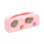 Pusheen cicás tolltartó, belefobálós, szögletes, szilikon, levehető díszekkel