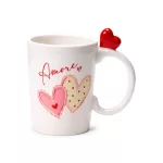Szívecskés bögre, kerámia, 10,5x12,5cm, 400ml, szív formával a fülén, Amore