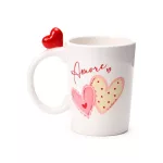 Szívecskés bögre, kerámia, 10,5x12,5cm, 400ml, szív formával a fülén, Amore