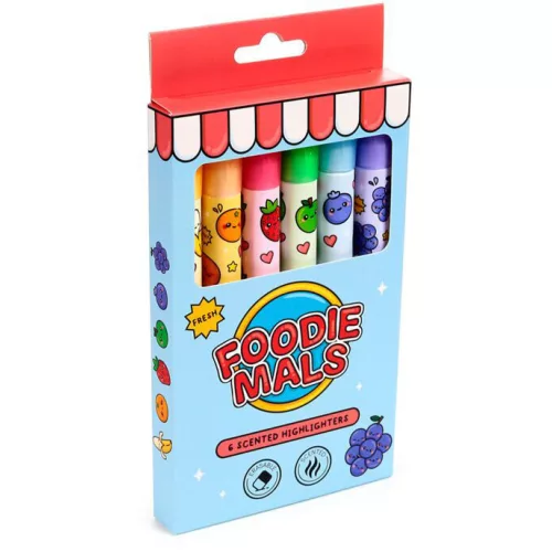 Törölhető, illatos szövegkiemelő szett, 6 db/szett, Gyümölcsök, Foodiemals