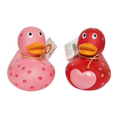 Szivecskés gumikacsák, fürdőjáték, 8x9x9cm, Amore, 2 féle