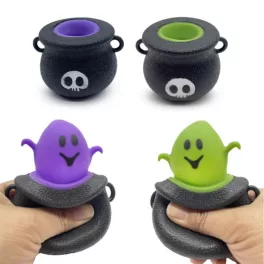   Halloweeni nyomogatható antistressz játék, üstből kiugró szellem, kísérteties Spooky, kétféle változat