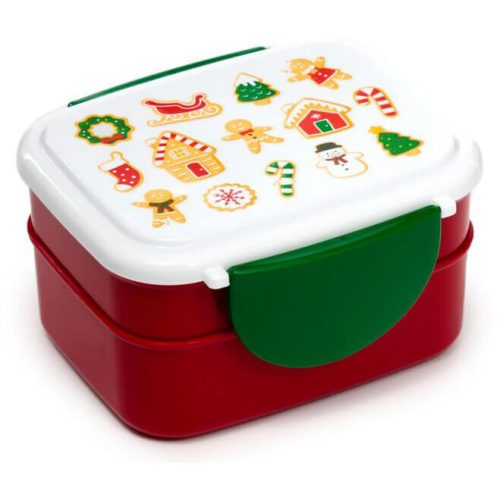 Karácsonyi ételhordó, uzsonnás doboz szett, 12x15,5x8,5cm, Bento, Mézeskalács minta