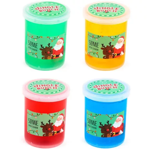 Slime 7cm-es műanyag palackban, karácsonyi figurával, 4 féle változat