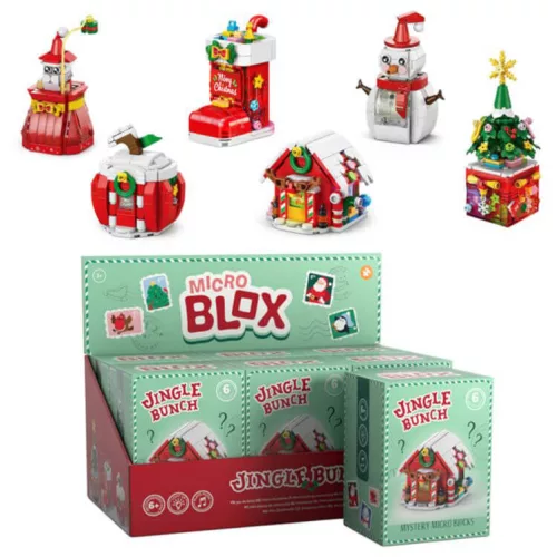 Karácsonyi mini építőkocka készlet, zsákbamacska mistery micro blox, karácsonyi csapat, 6 féle változat