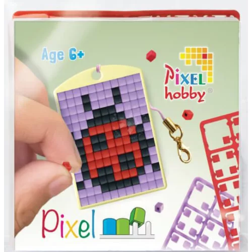 Pixel kulcstartókészítő szett 1 kulcstartó alaplappal, 3 színnel, katica