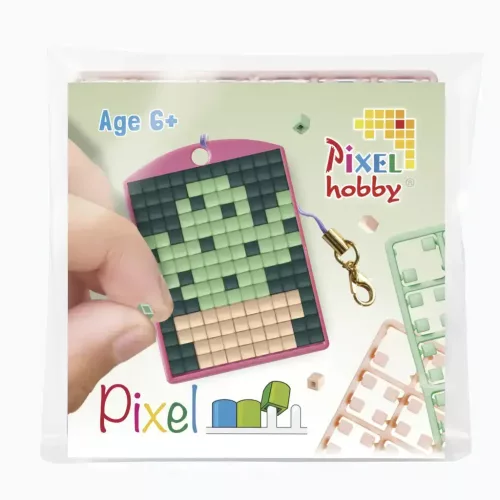 Pixel kulcstartókészítő szett 1 kulcstartó alaplappal, 3 színnel, kaktusz (23125)
