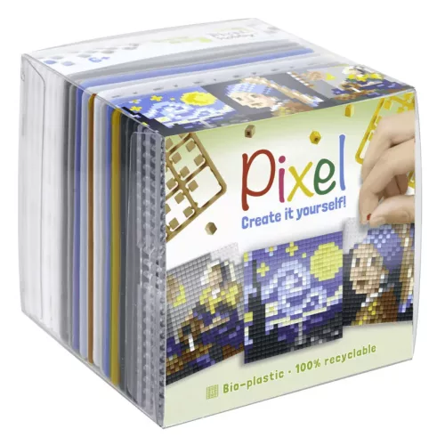 Pixel kocka, pixel szett 3 db kis alaplappal, miniatűrök (festmények)