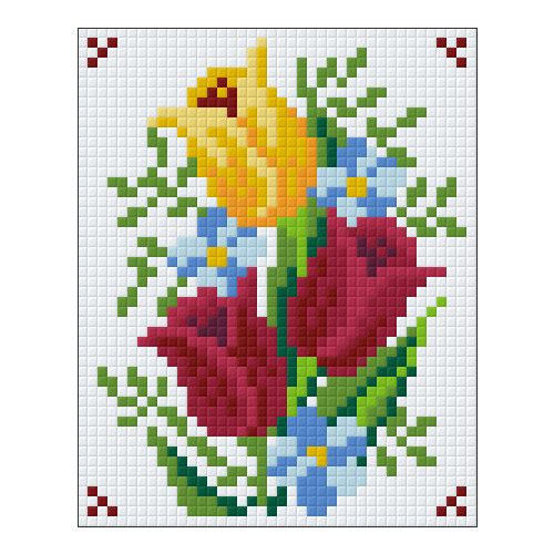Pixel szett 1 normál alaplappal, színekkel, tulipánok, (801078)