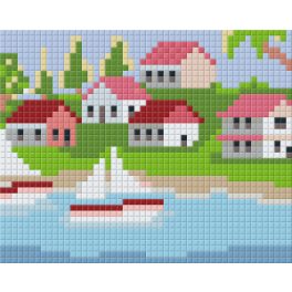 Pixel szett 1 normál alaplappal, színekkel, házak tóval