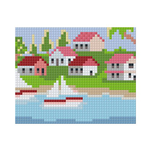 Pixel szett 1 normál alaplappal, színekkel, házak tóval